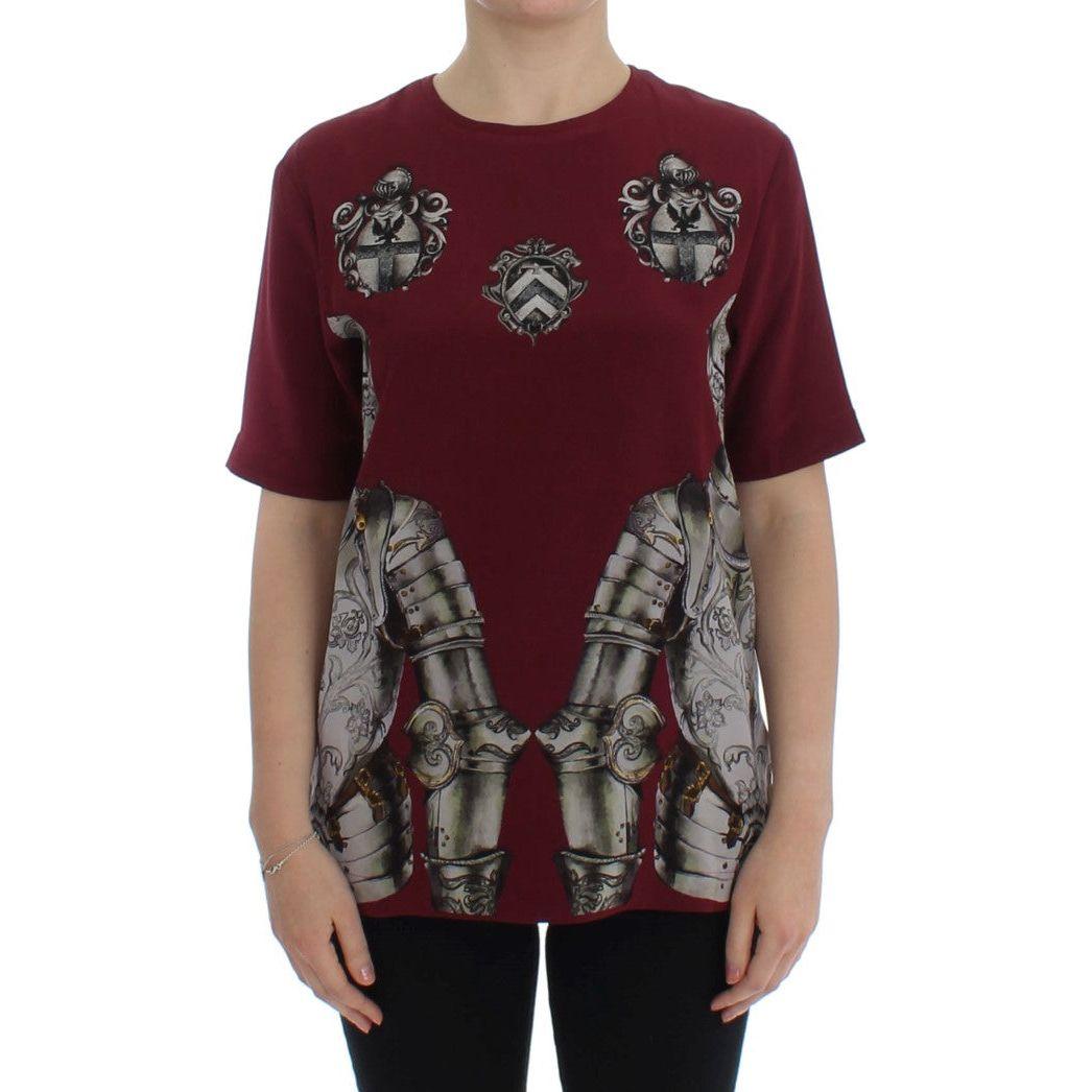 Dolce & Gabbana Red Knight Print Silk Blouse T-shirt