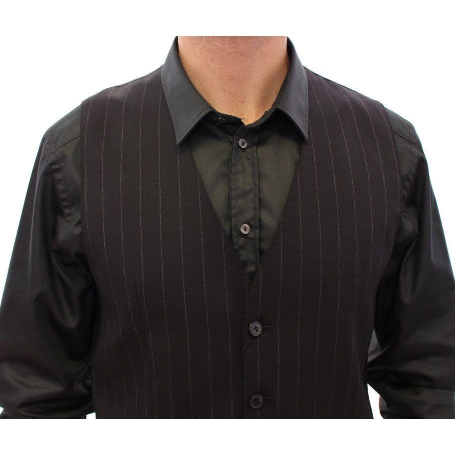 Dolce & Gabbana Black Striped Wool Logo Vest