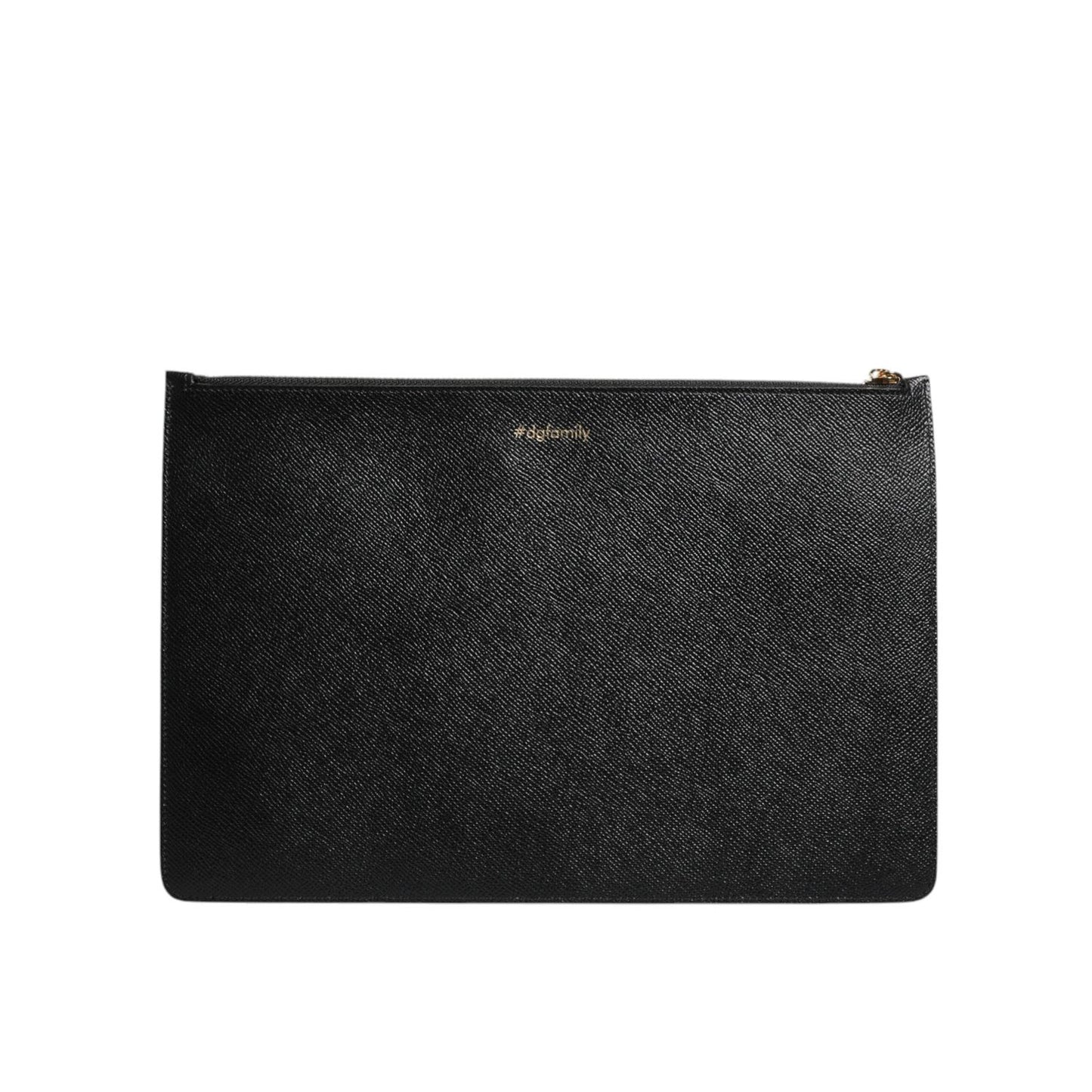Dolce & Gabbana Black Leather #DGFAMILY Embellished Men Zip Pouch Bag Dolce & Gabbana