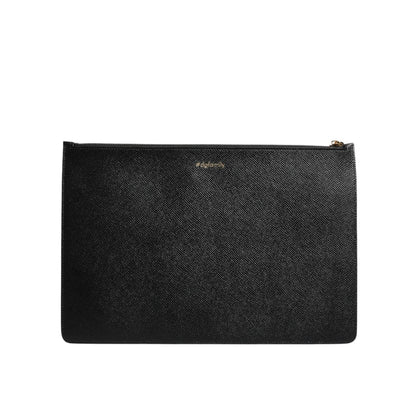 Dolce & Gabbana Black Leather #DGFAMILY Embellished Men Zip Pouch Bag Dolce & Gabbana