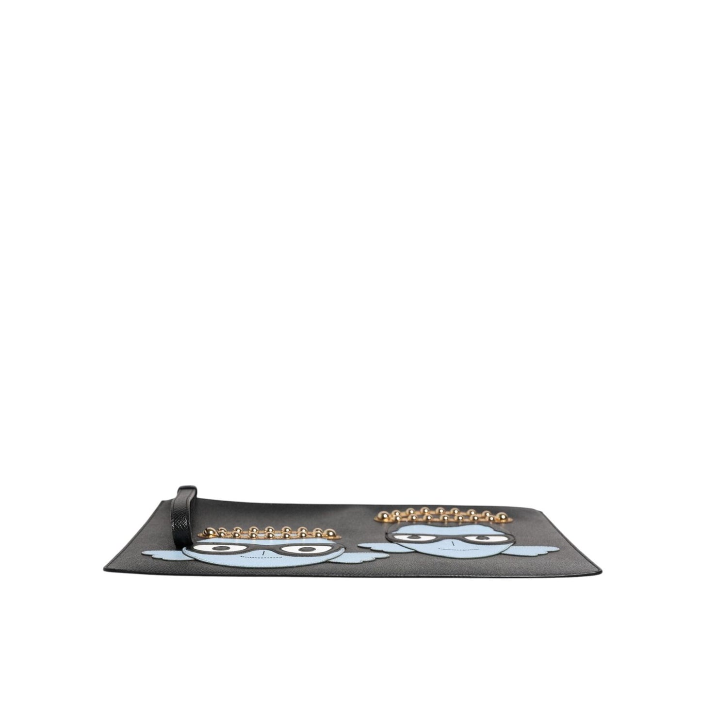 Dolce & Gabbana Black Leather #DGFAMILY Embellished Men Zip Pouch Bag Dolce & Gabbana