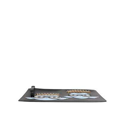 Dolce & Gabbana Black Leather #DGFAMILY Embellished Men Zip Pouch Bag Dolce & Gabbana