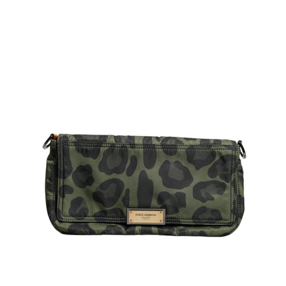 Dolce & Gabbana Green Nylon Leopard Print Shell Messenger Crossbody Bag Dolce & Gabbana