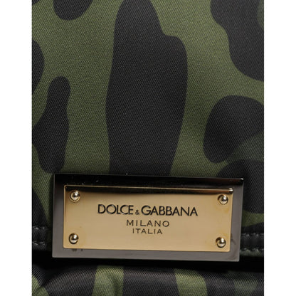 Dolce & Gabbana Green Nylon Leopard Print Shell Messenger Crossbody Bag Dolce & Gabbana