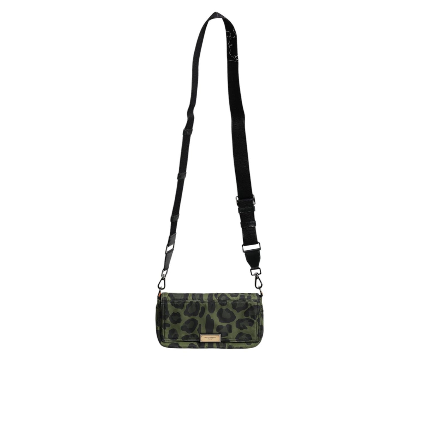 Dolce & Gabbana Green Nylon Leopard Print Shell Messenger Crossbody Bag Dolce & Gabbana