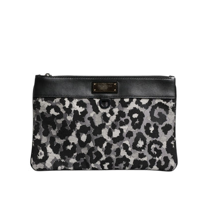 Dolce & Gabbana Multicolor Leopard Jacquard Logo Plaque Men Pouch Bag Dolce & Gabbana