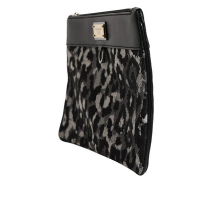 Dolce & Gabbana Multicolor Leopard Jacquard Logo Plaque Men Pouch Bag Dolce & Gabbana