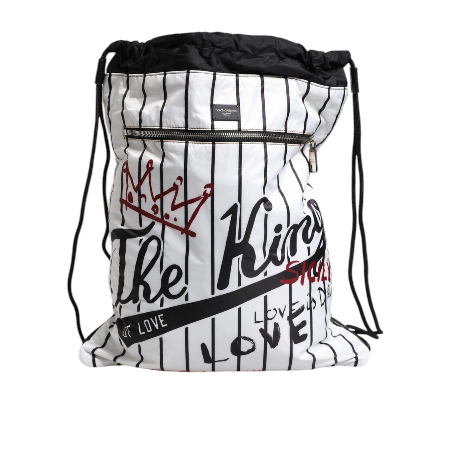 Dolce & Gabbana Black White Striped Polyester Drawstring Bag Dolce & Gabbana