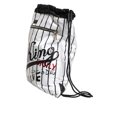 Dolce & Gabbana Black White Striped Polyester Drawstring Bag Dolce & Gabbana