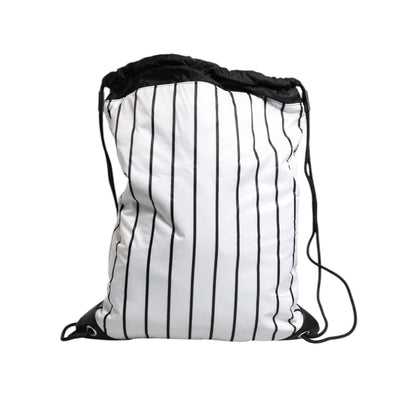 Dolce & Gabbana Black White Striped Polyester Drawstring Bag Dolce & Gabbana