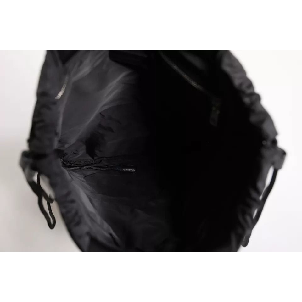 Dolce & Gabbana Black White Striped Polyester Drawstring Bag Dolce & Gabbana