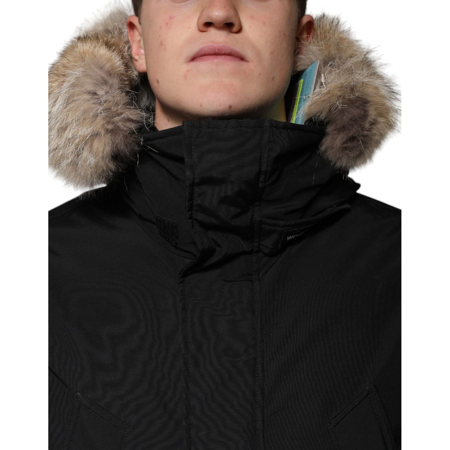 Woolrich Black Hooded Long Sleeves Fur Shearling Coat Jacket Woolrich