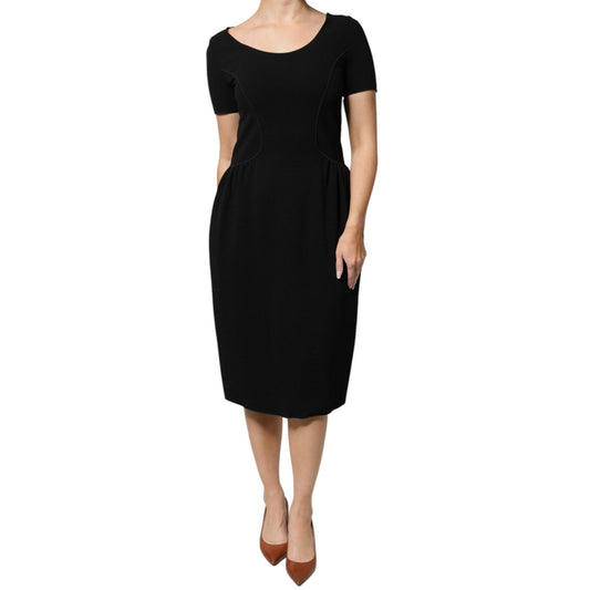 Emporio Armani Black Viscose Short Sleeves Sheath Midi Dress Emporio Armani