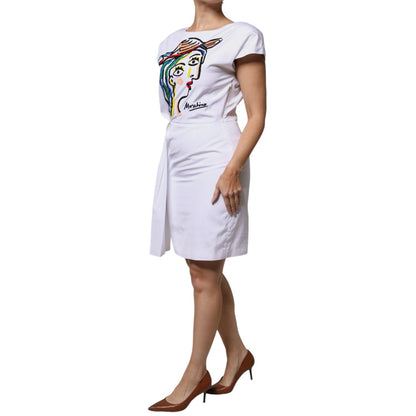 Moschino Couture White Printed Viscose Sheath Mini Dress