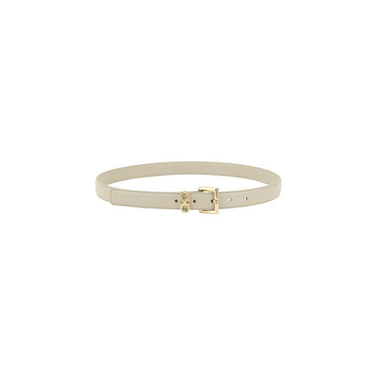 Ferragamo double hook buckle belt in smooth leather, elegant accessory with adjustable fit and refined contemporary design.