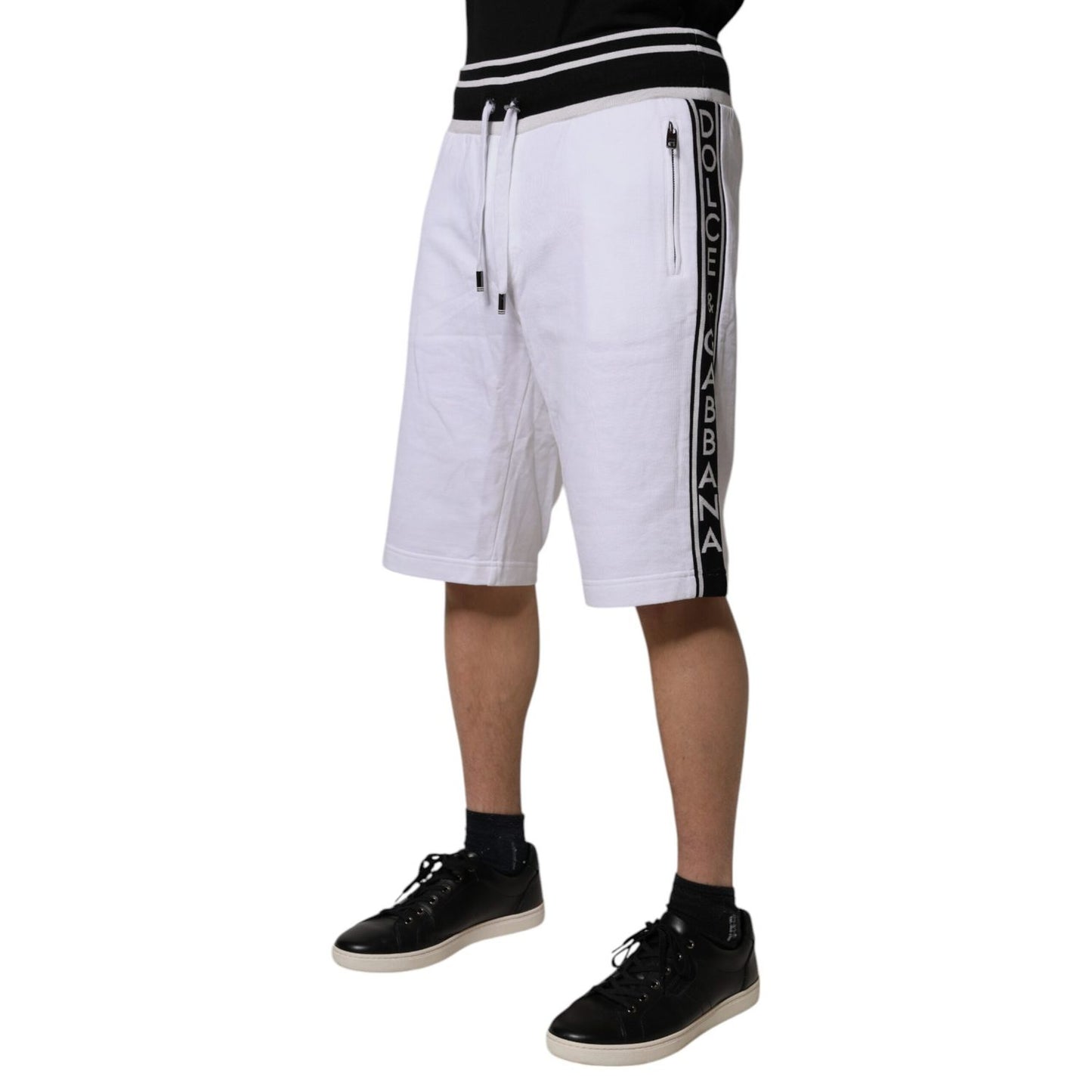 Dolce & Gabbana White Stripe Cotton DG King Bermuda Shorts