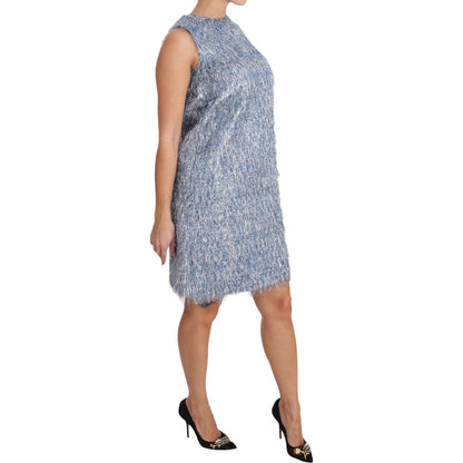 Dolce & Gabbana Light Blue Fringe Shift Gown Dress