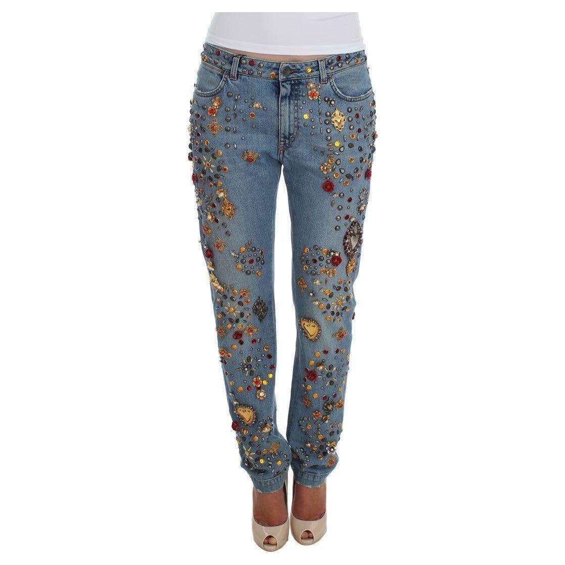 Dolce & Gabbana Crystal Roses Heart Embellished Jeans