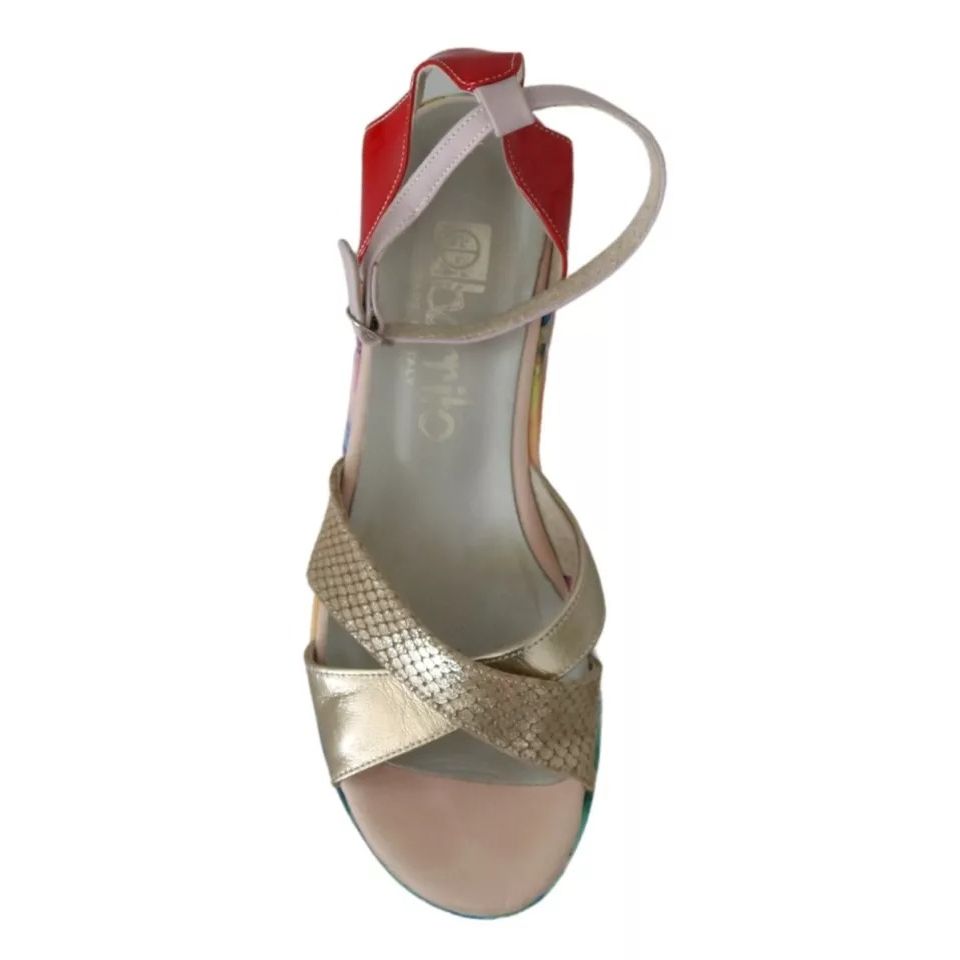 EBARRITO Multicolor Leather Ankle Strap Wedge Heel Sandals Shoes EBARRITO
