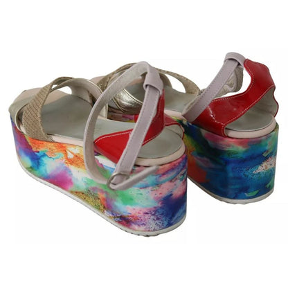 EBARRITO Multicolor Leather Ankle Strap Wedge Heel Sandals Shoes EBARRITO