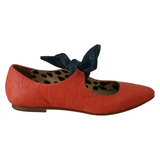 EBARRITO Orange Leather Bow Slip-on Loafers Ballet Flat Shoes LA8419-36