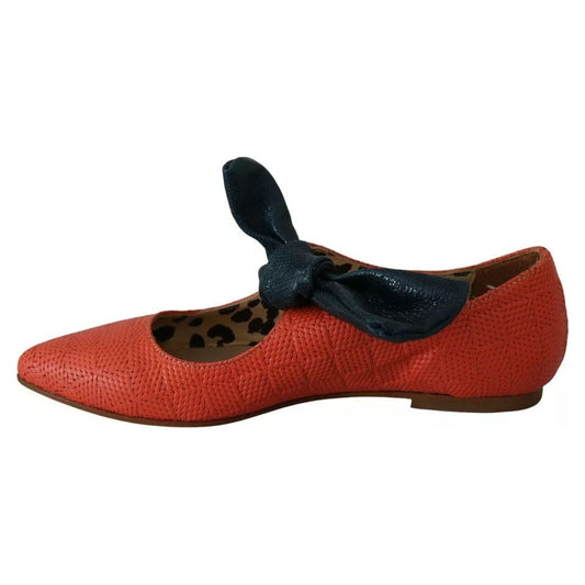 EBARRITO Orange Leather Bow Slip-on Loafers Ballet Flat Shoes LA8419-36
