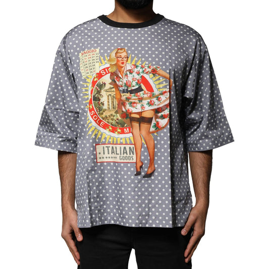 Dolce & Gabbana Gray Polka Dot Pin-Up Print Crew Neck T-shirt TSH87746-52