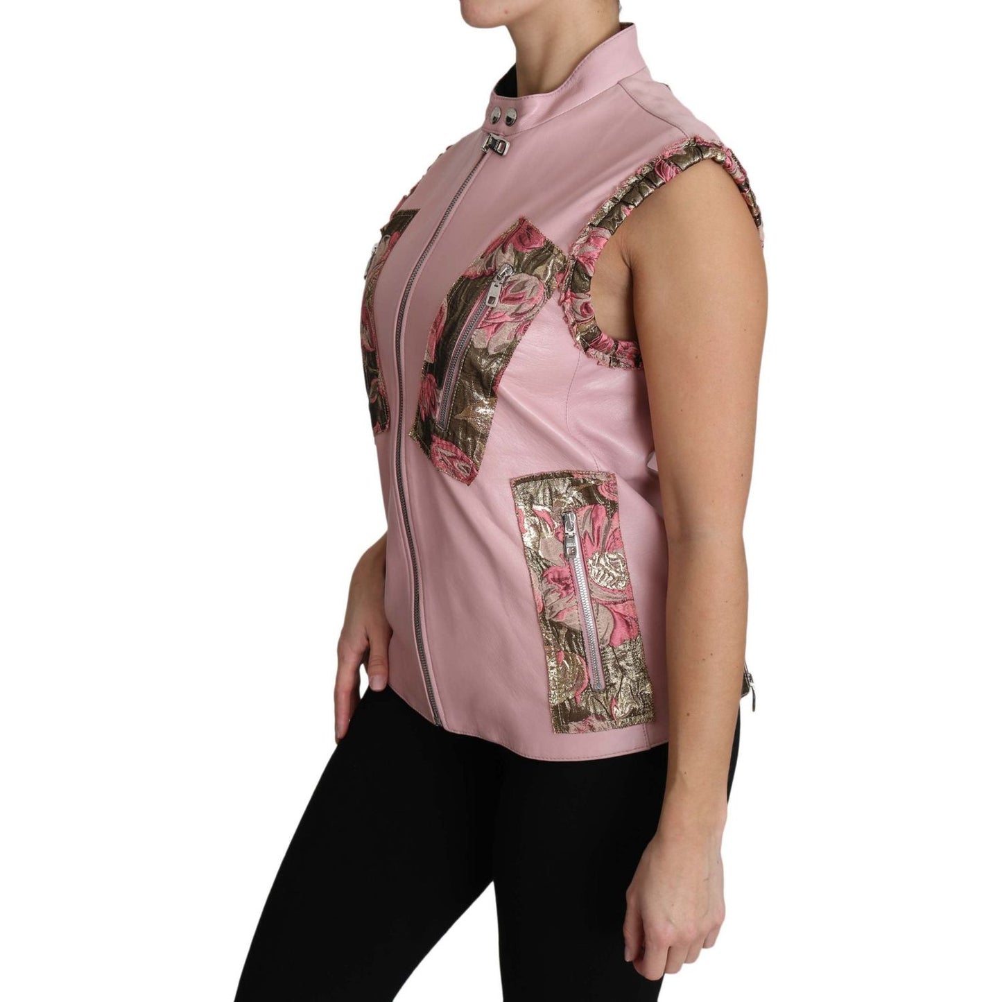 Dolce & Gabbana Pink Zippered Lamb Sleeveless Vest Leather Jacket Coats & Jackets