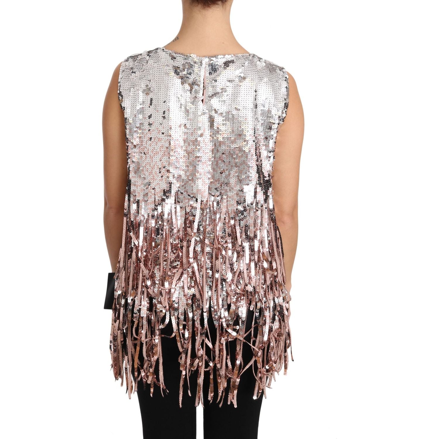 Dolce & Gabbana Golden Pink Sequined Fringe Tank Top