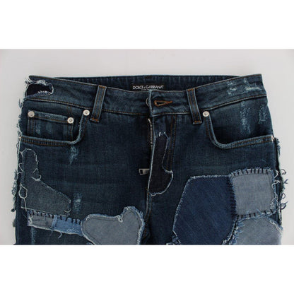 Dolce & Gabbana Stretch Blue Patchwork Jeans Shorts
