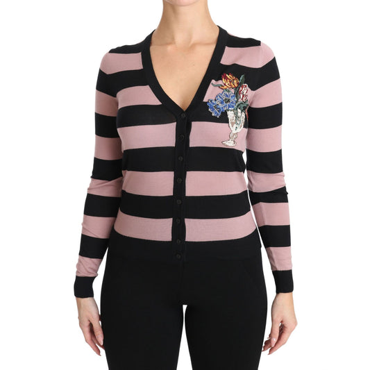 Dolce & Gabbana Pink Floral Cashmere Cardigan Sweater
