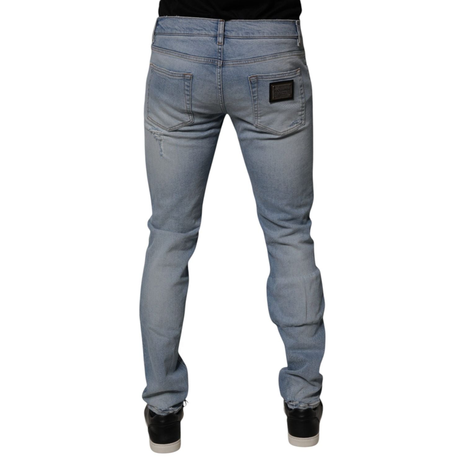 Dolce & Gabbana Blue Tattered Cotton Skinny Men Denim Jeans