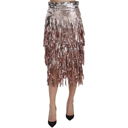 Dolce & Gabbana Metallic Sequin Tulle High-Waist Midi Skirt Dolce & Gabbana