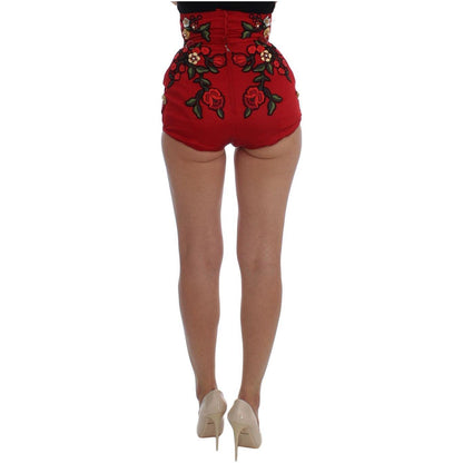 Dolce & Gabbana Red Silk Roses Sicily Shorts