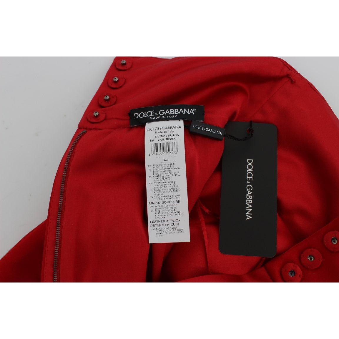 Dolce & Gabbana Red Silk Crystal Roses Shorts