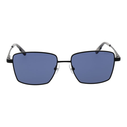 Hackett black full-rim metal sunglasses for men with blue rectangular lenses, 100% UVA & UVB protection, size 56-17-145.