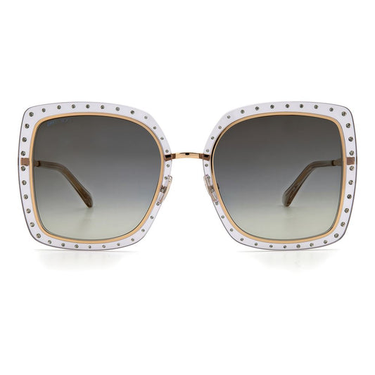 Jimmy Choo Gold Metal Sunglasses with Square Frame and Crystal Details for Women
