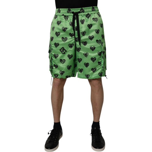 Dolce & Gabbana Green Heart Print Cargo Men Bermuda Shorts PAN75747-48