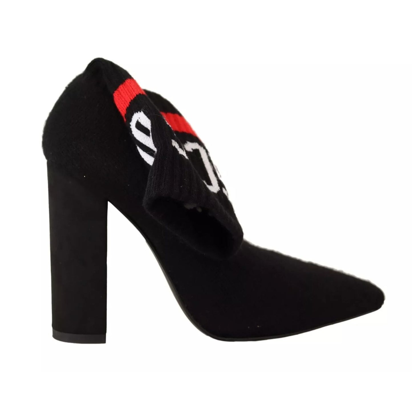 GCDS Black Suede Logo Socks Block Heel Ankle Boots Shoes GCDS