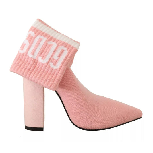 GCDS Pink Suede Logo Socks Block Heel Ankle Boots Shoes GCDS