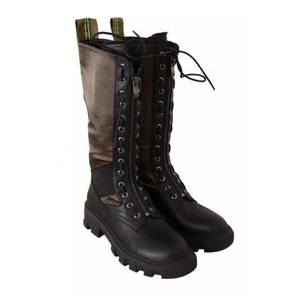 Gaelle Black Green High Combat Boots Lace Up Military Shoes Gaelle