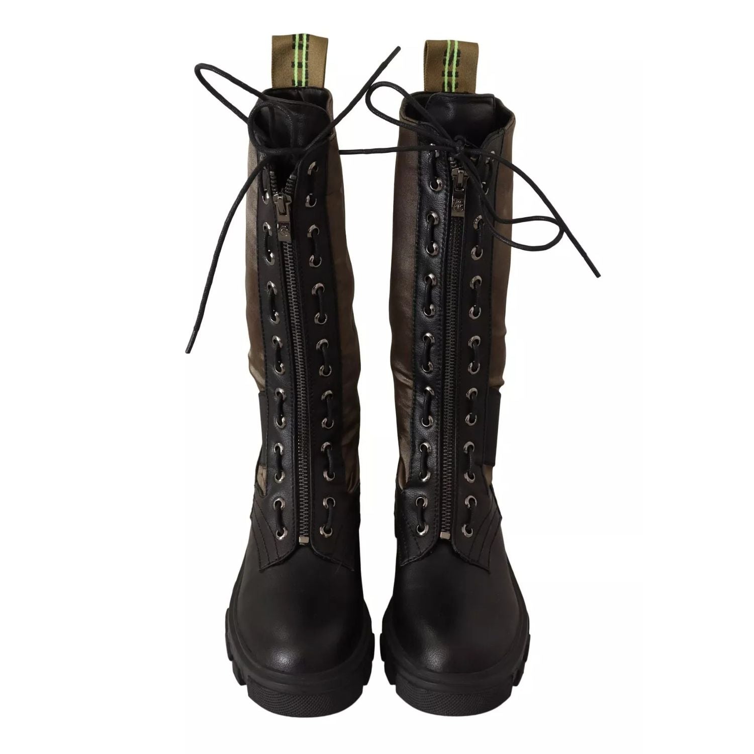 Gaelle Black Green High Combat Boots Lace Up Military Shoes
