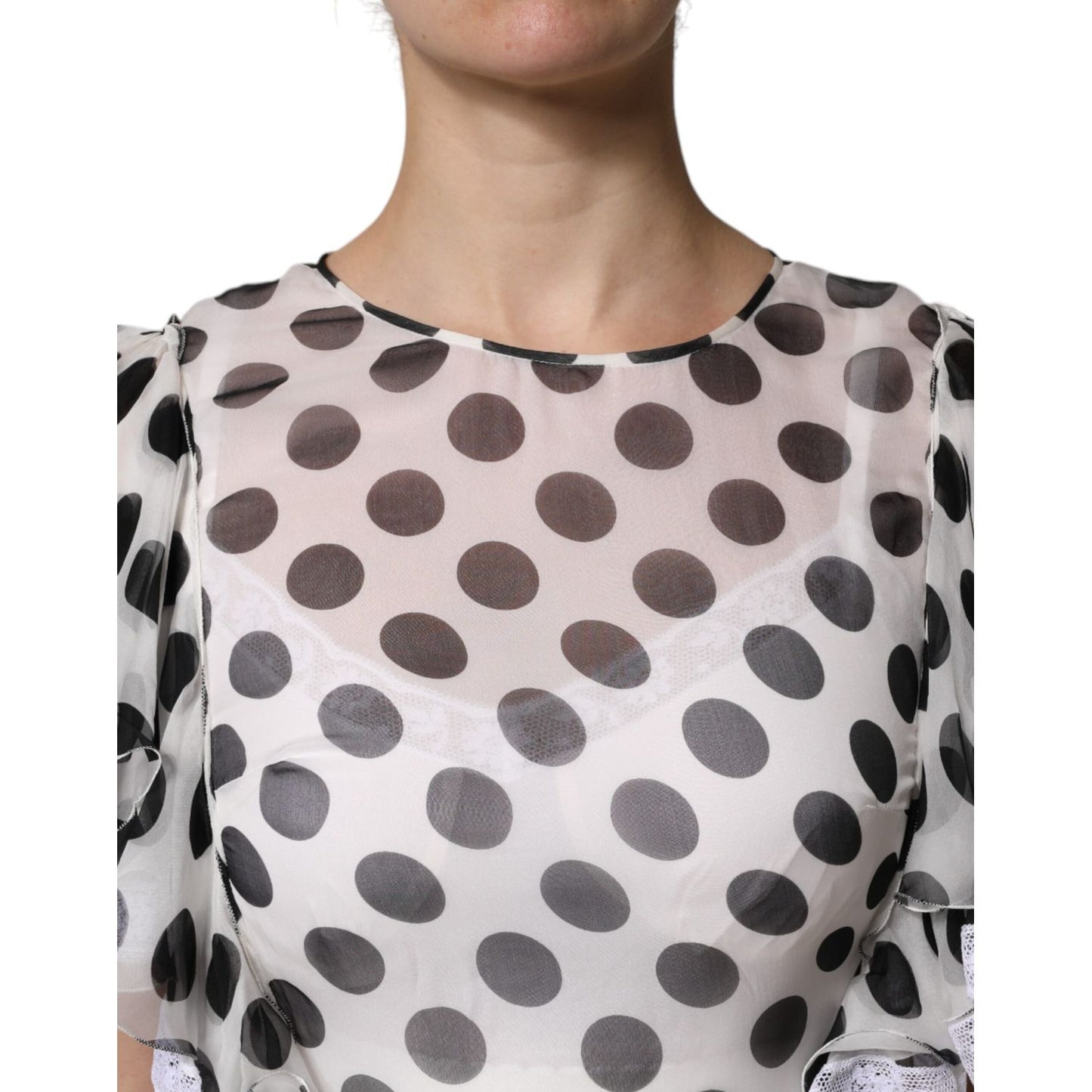 Dolce & Gabbana White Polka Dotted Silk Blend A-line Dress