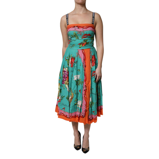 Dolce & Gabbana Multicolor Printed Silk Sleeveless Midi Dress Dolce & Gabbana