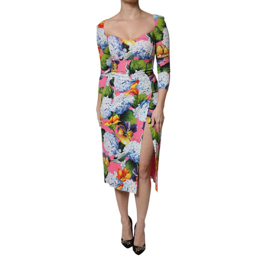 Dolce & Gabbana Multicolor Floral Side Slit Midi Dress Dolce & Gabbana