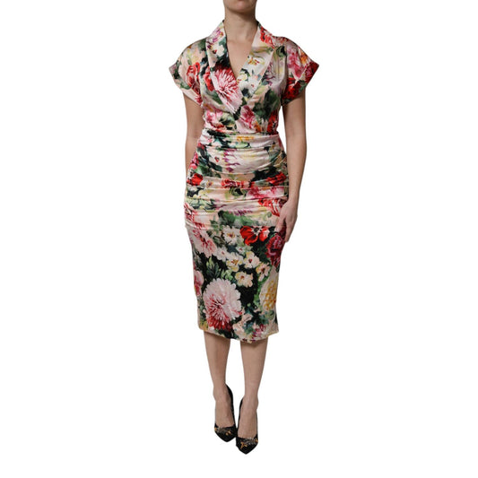 Dolce & Gabbana Multicolor Floral Short Sleeves Sheath Midi Dress Dolce & Gabbana