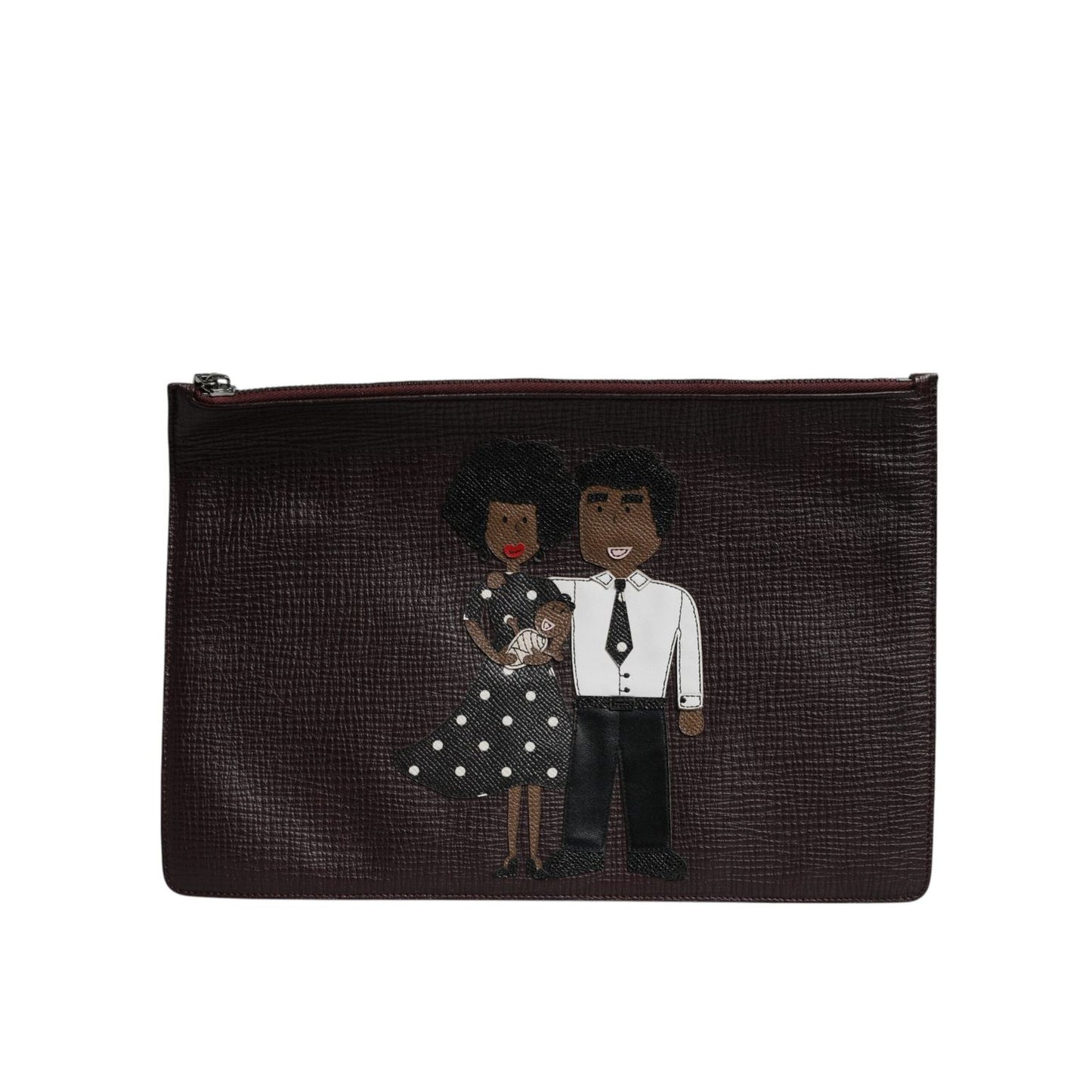 Dolce & Gabbana Brown Leather #DGFAMILY Embellished Men Clutch Pouch Bag Dolce & Gabbana