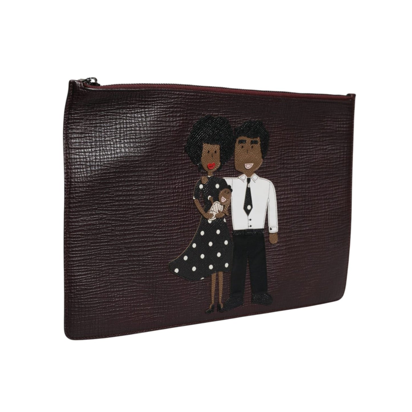 Dolce & Gabbana Brown Leather #DGFAMILY Embellished Men Clutch Pouch Bag Dolce & Gabbana