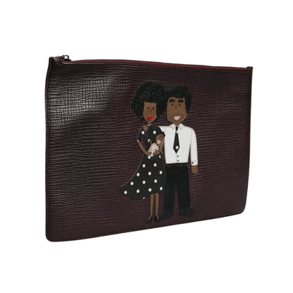 Dolce & Gabbana Brown Leather #DGFAMILY Embellished Men Clutch Pouch Bag Dolce & Gabbana