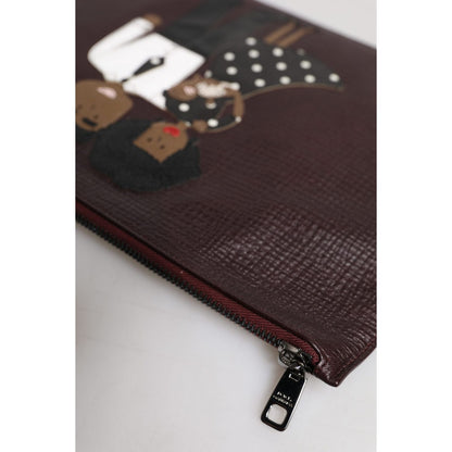 Dolce & Gabbana Brown Leather #DGFAMILY Embellished Men Clutch Pouch Bag Dolce & Gabbana
